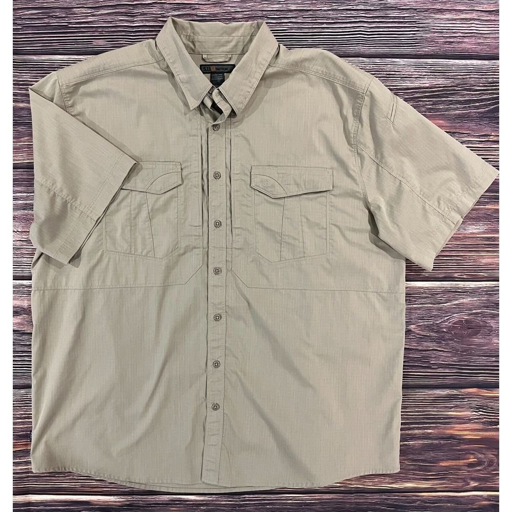 5.11 Tactical Stryke Shirt Men 2XL Olive Green Short Sleeve Collared Button Down